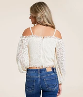 Cold Shoulder Floral Lace Cropped Top