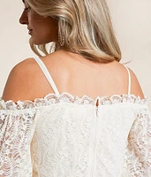 Cold Shoulder Floral Lace Cropped Top