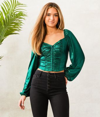 Privy Metallic Ruched Sweetheart Top