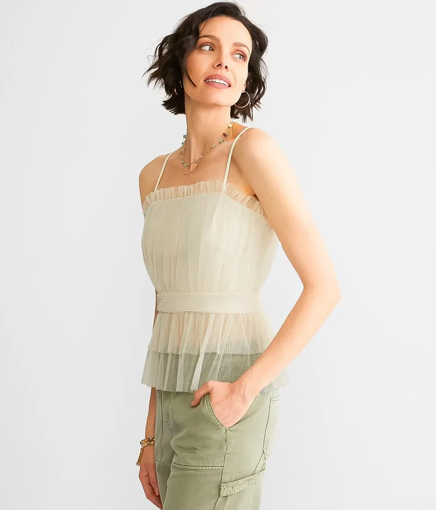 Pleated Mesh Tank Top