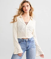 Textured Mesh Knit Blouse