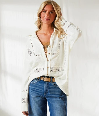 BKE Resort Lace Inset Oversized Blouse