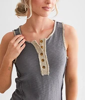 Raw Edge Henley Tank Top