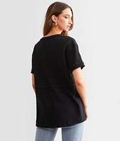Split Neck Waffle Knit Top