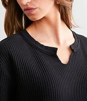 Split Neck Waffle Knit Top