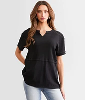 Split Neck Waffle Knit Top
