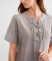 Lace Up Waffle Knit Top