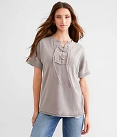 Lace Up Waffle Knit Top