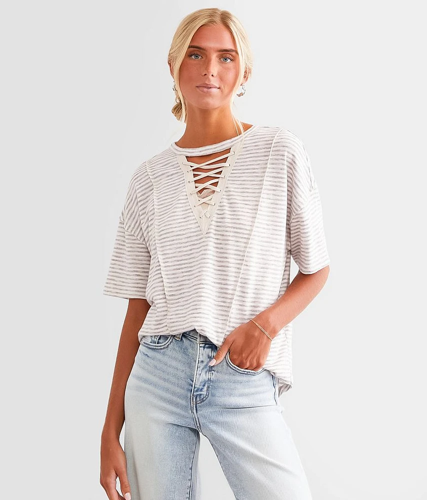 BKE Oversized Lace-Up Top