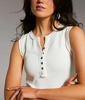 Lace Trim Henley Tank Top