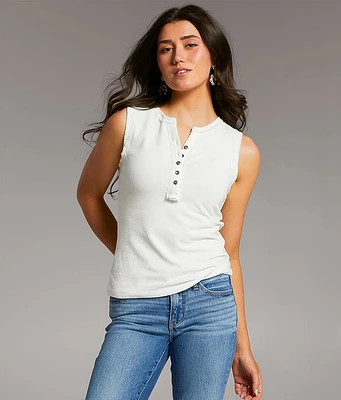 Lace Trim Henley Tank Top