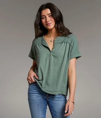 Raw Edge Slub Knit Henley