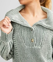 Ribbed Knit Henley Sweater