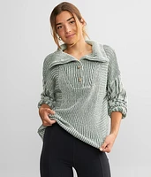 Ribbed Knit Henley Sweater