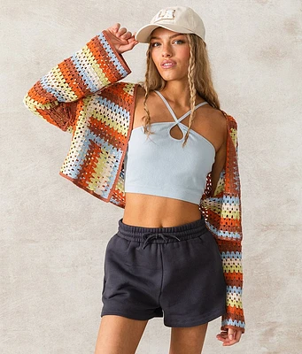 Crochet Cropped Cardigan Sweater