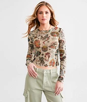 Ed Hardy Flashboard Power Mesh Cropped Top