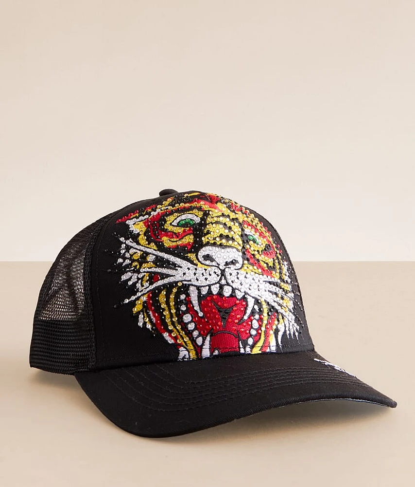 Rhinestone Tiger Trucker Hat
