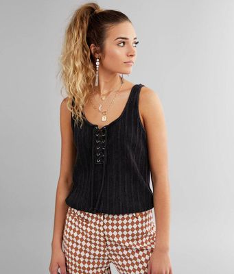 Gilded Intent Washed Lace-Up Tank Top