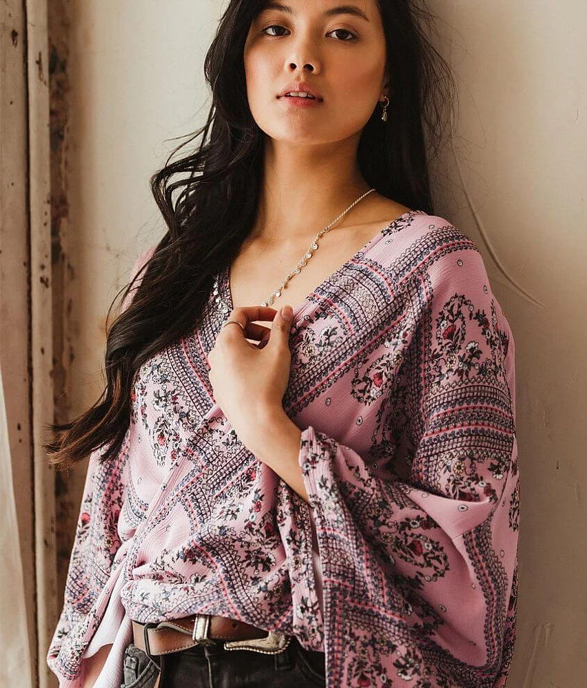 Handkerchief Hem Floral Kimono