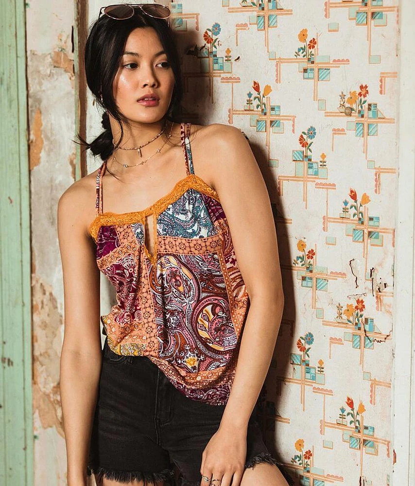 Patchwork Keyhole Tank Top