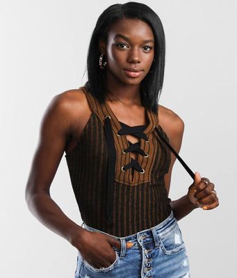 Gilded Intent Textured Lace-Up Tank Top