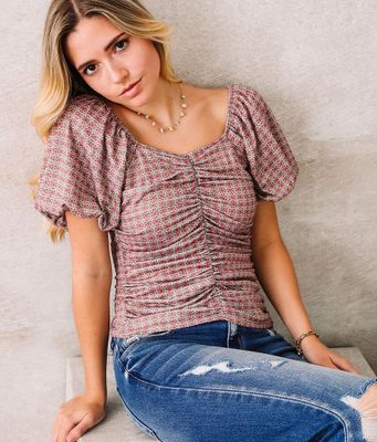 Willow & Root Medallion Print Shirred Top