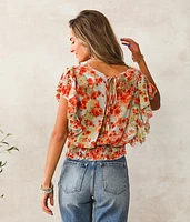 Floral Chiffon Surplice Top