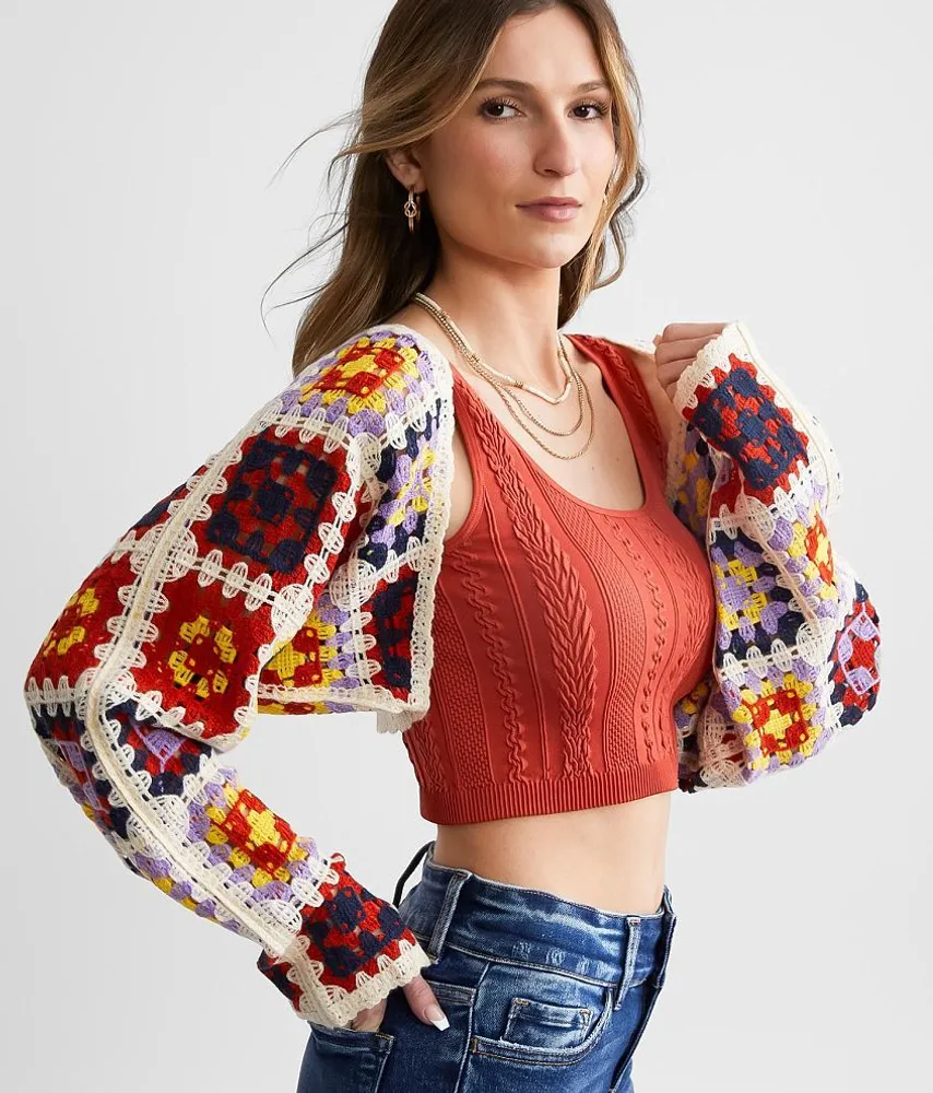 Willow & Root Granny Square Cropped Cardigan Sweater