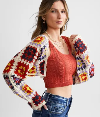 Willow & Root Granny Square Cropped Cardigan Sweater