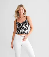 Floral Embroidered Mesh Cropped Tank Top