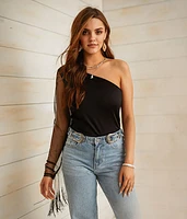 One Shoulder Fringe Top