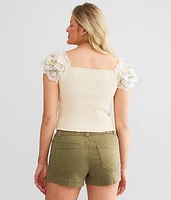 Smocked Lace Cropped Top