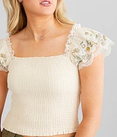 Smocked Lace Cropped Top