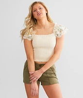 Smocked Lace Cropped Top