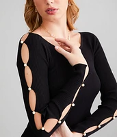 Cut-Out Faux Pearl Top