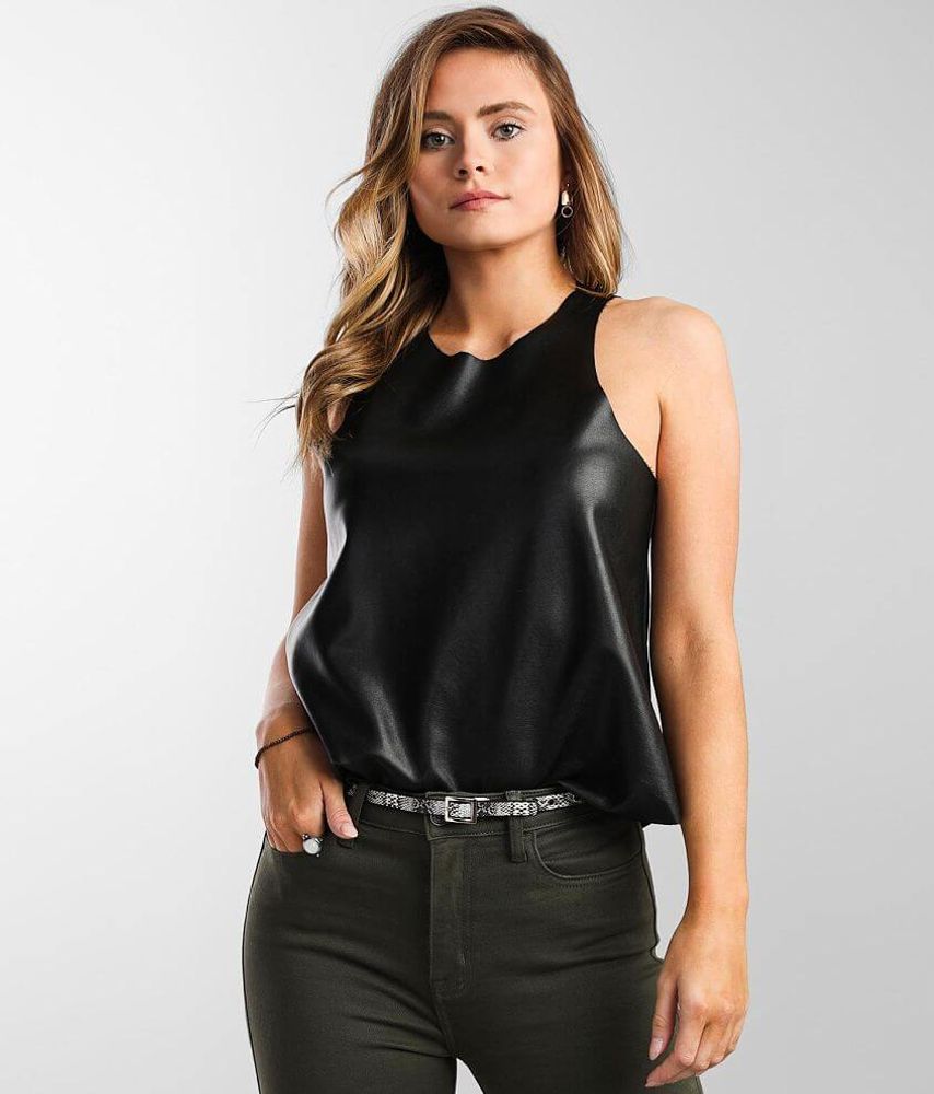 red by BKE Pieced Faux Leather Tank Top - Women's Tank Tops in Black