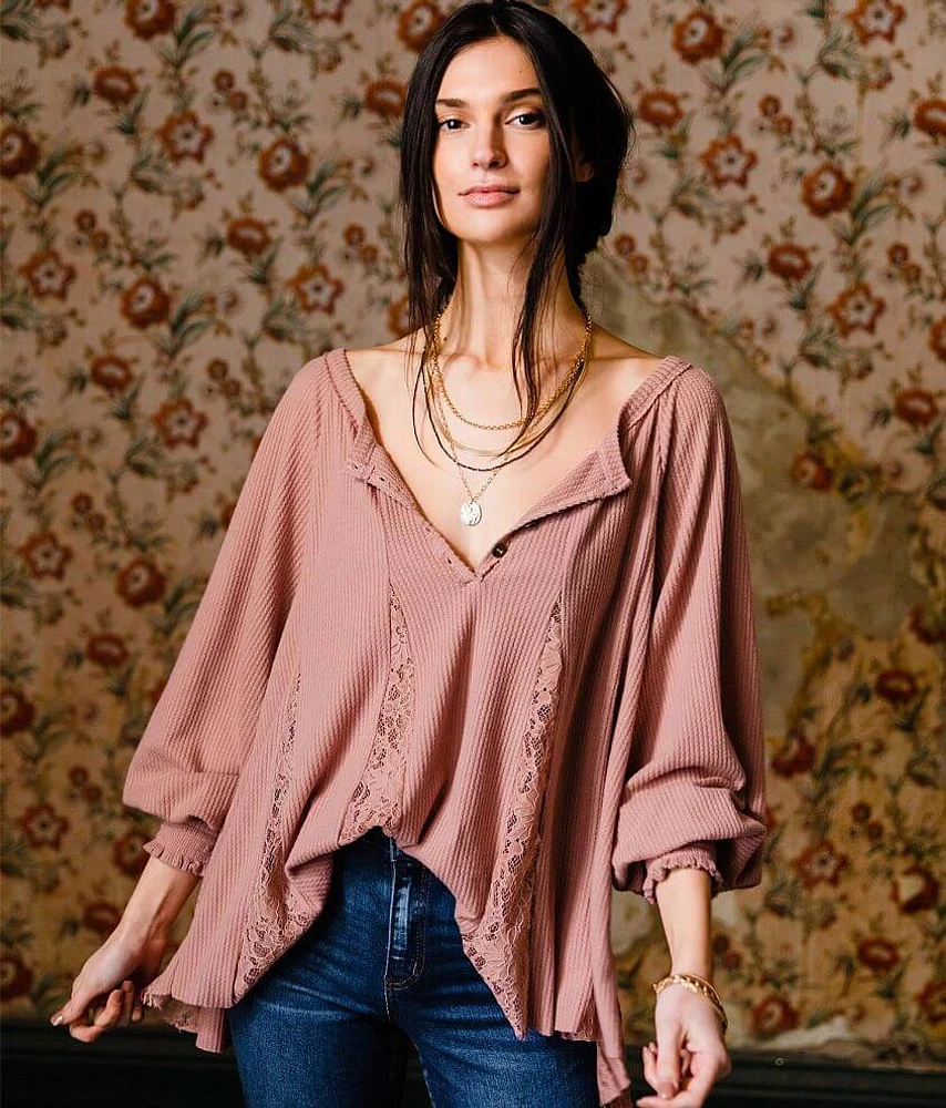 Pieced Henley Tunic Top