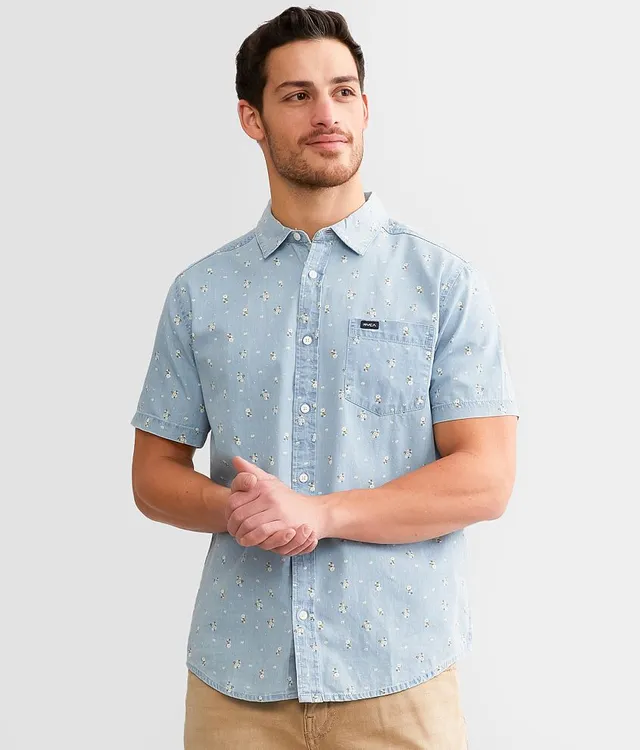 RVCA Dayshift Blue Stripe Short Sleeve Button Up Shirt