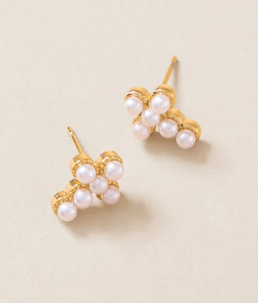 Mini Faux Pearl Cross Earring