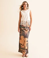 Faux Suede Fringe Cropped Tank Top