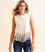 Faux Suede Fringe Cropped Tank Top