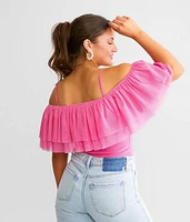 Ruffle Tulle Overlay Bodysuit