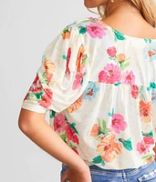 Floral Mesh Surplice Top