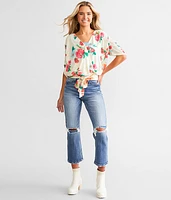 Floral Mesh Surplice Top