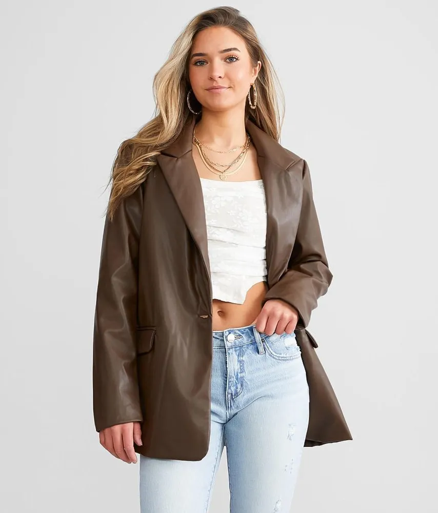 Know One Cares Faux Leather Blazer