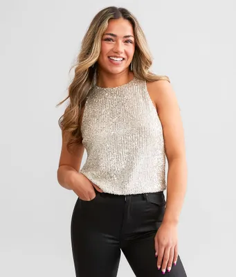 Know One Cares Sequin High Neck Cropped Tank