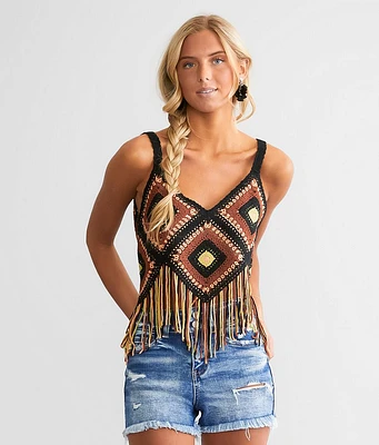 Heritage Charm Crochet Fringe Tank Top