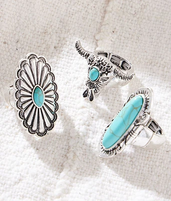Sterling & Stitch 3 Pack Western Turquoise Ring Set