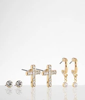 Glitz 3 Pack 18k Gold Plated Stud Earring Set
