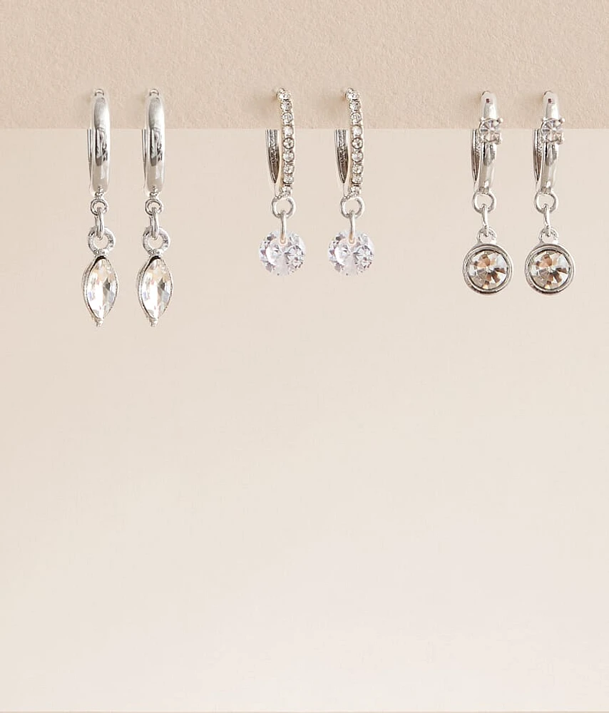 3 Pack Rhinestone Hoop Earring Set
